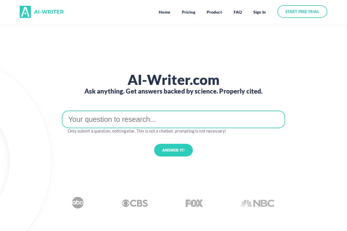 AI Writer官网首页截图