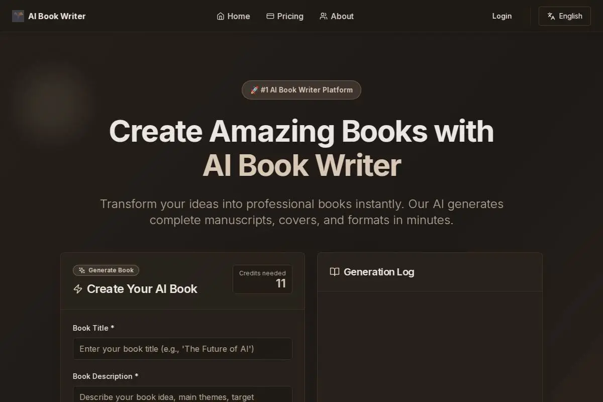 AI Book Writer官网首页截图