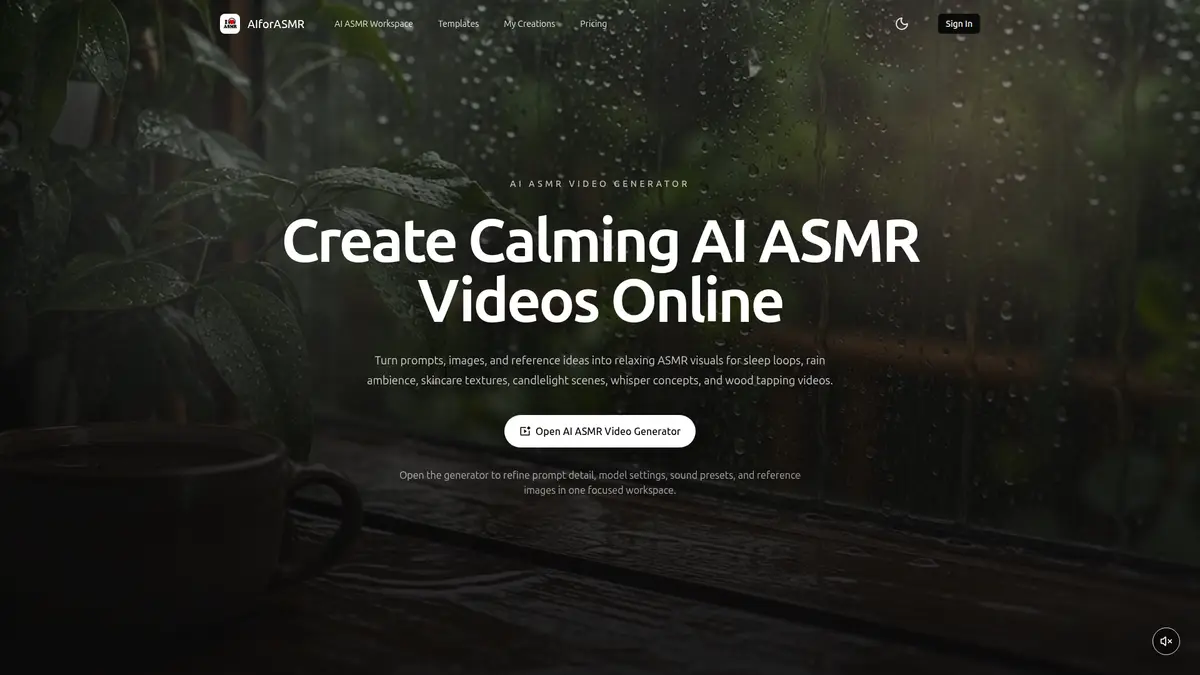 AI ASMR Video Generator官网首页截图