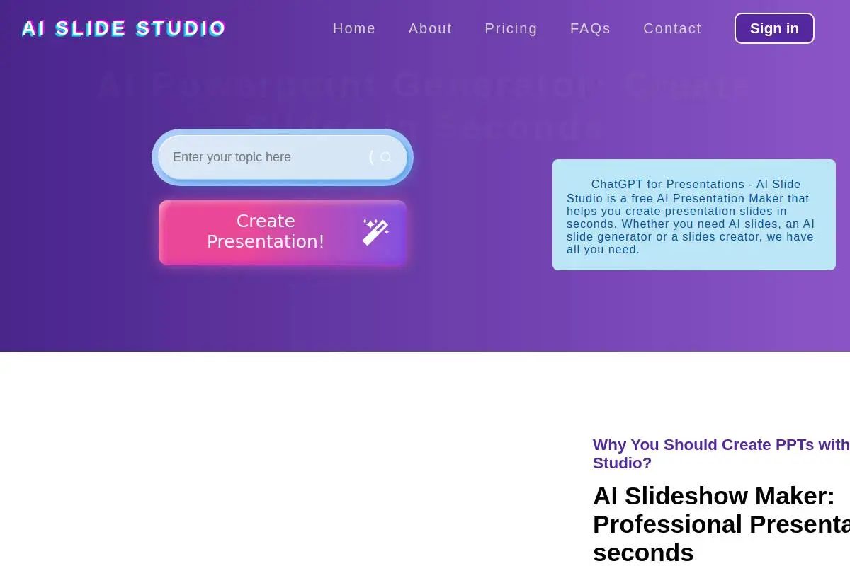AI Slide Studio官网首页截图