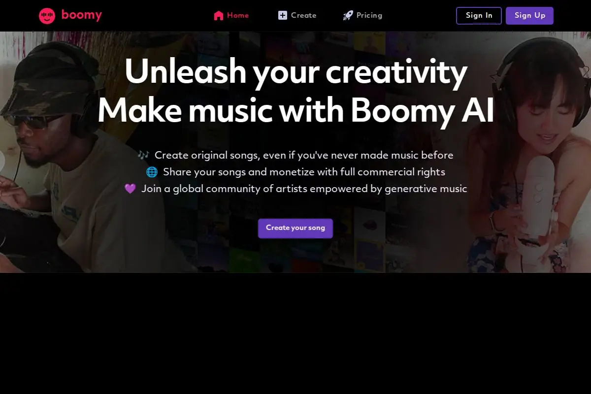 Boomy官网首页截图