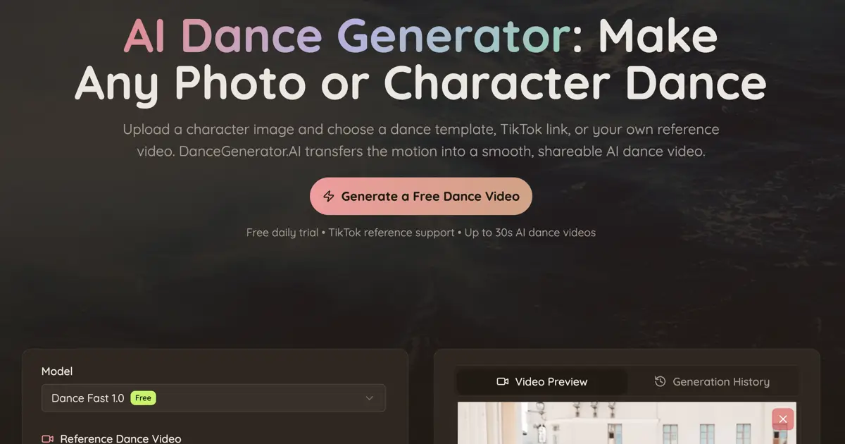 AI Dance Generator官网首页截图