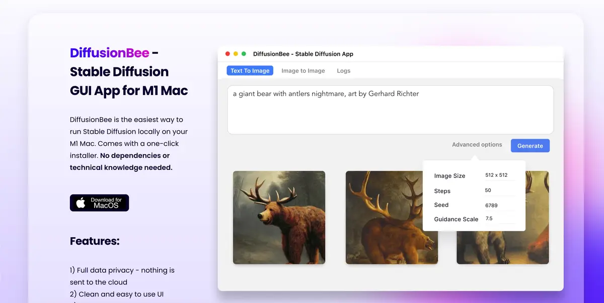 DiffusionBee官网首页截图
