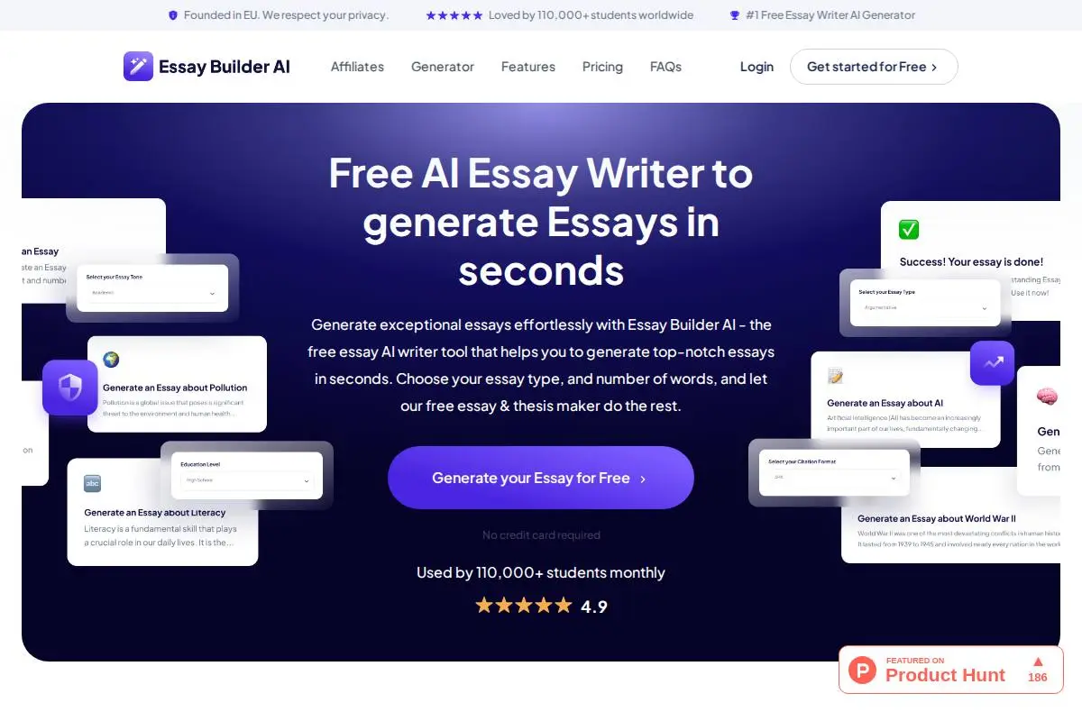 Essay Builder AI官网首页截图