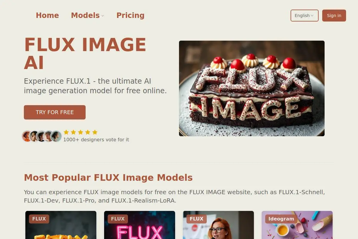 FLUX IMAGE AI官网首页截图