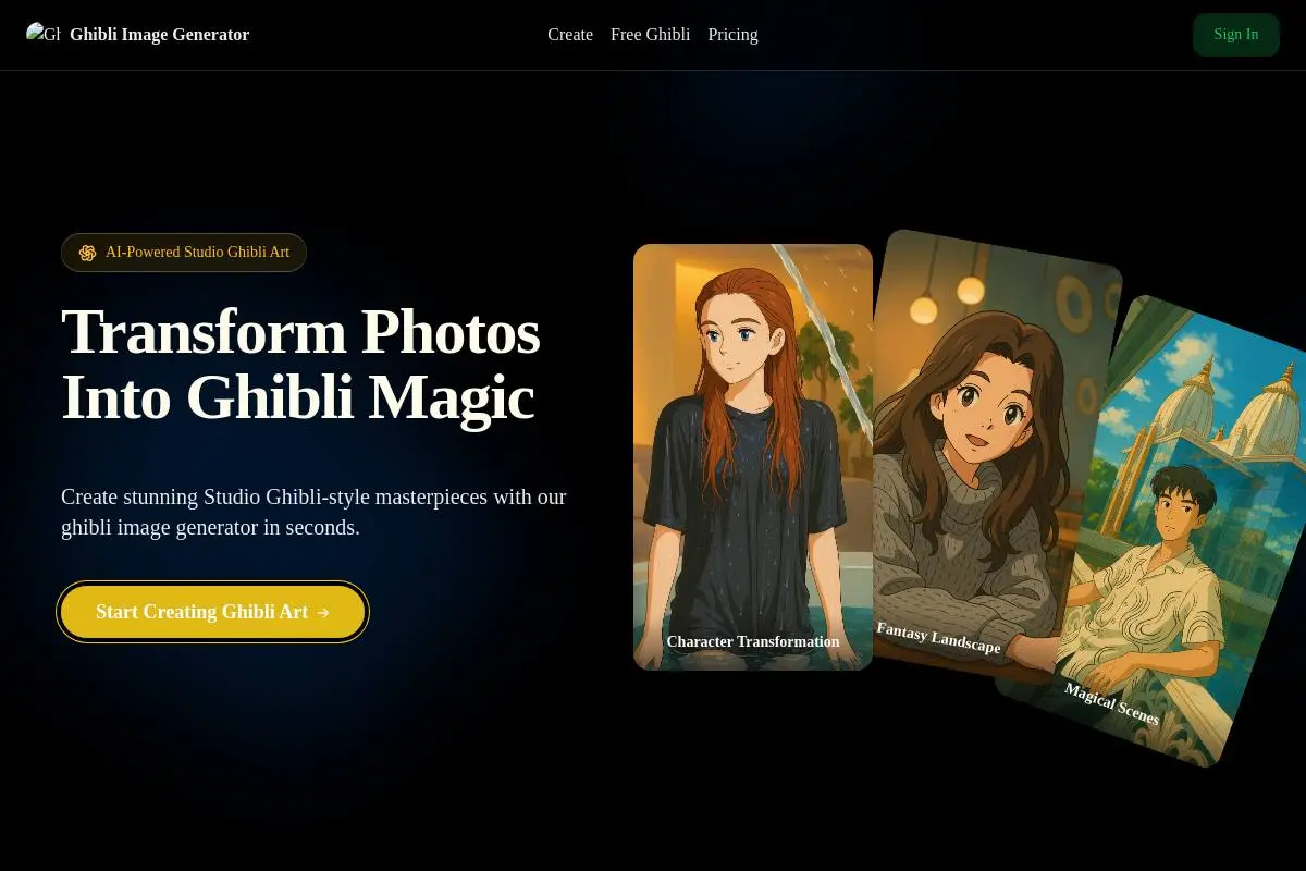 Ghibli Image Generator官网首页截图