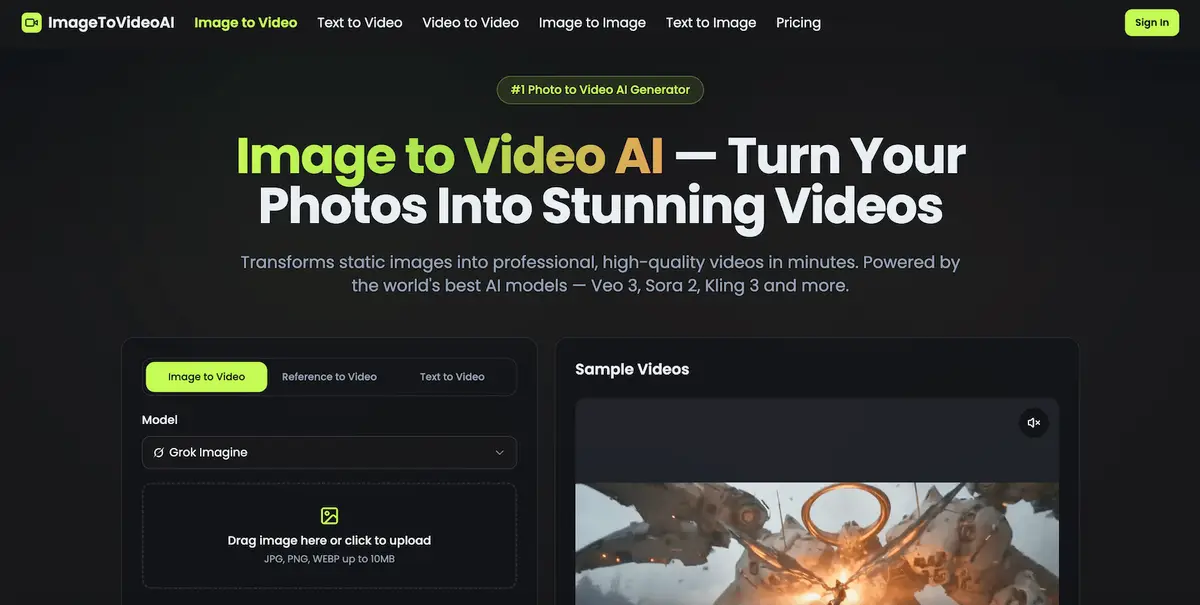 Image to Video AI官网首页截图