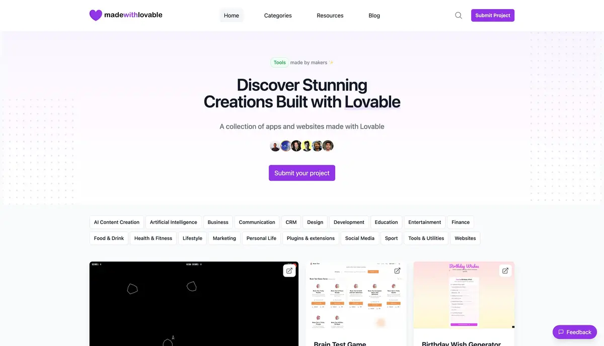 Madewithlovable官网首页截图