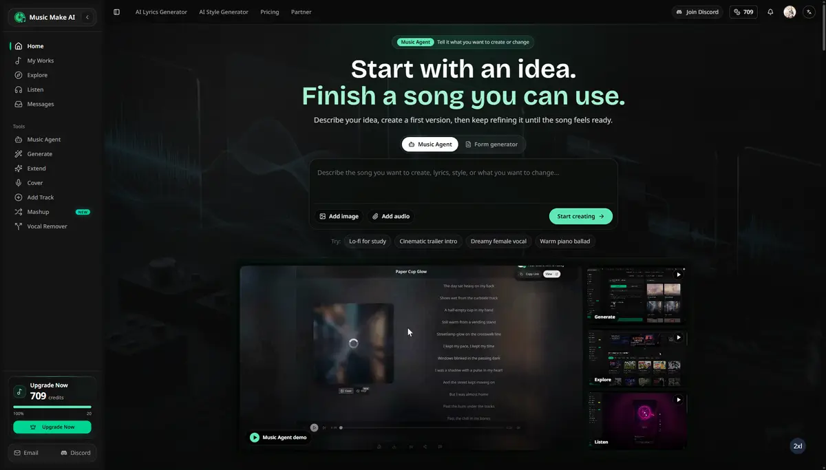 Music Make AI官网首页截图