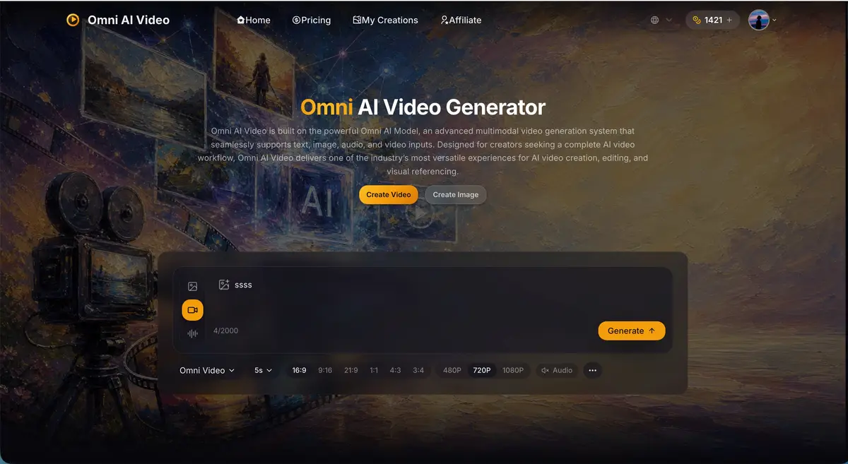 Omni AI Video官网首页截图
