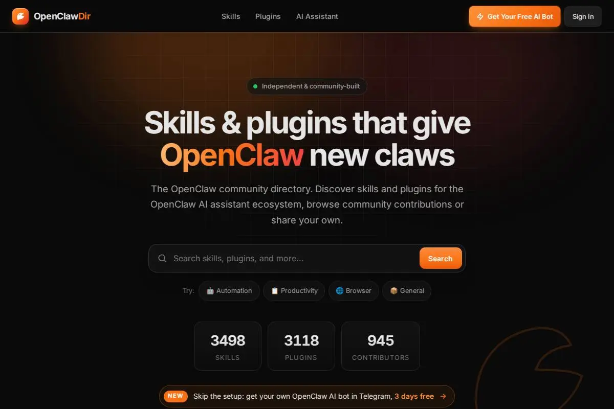 OpenClawDir官网首页截图