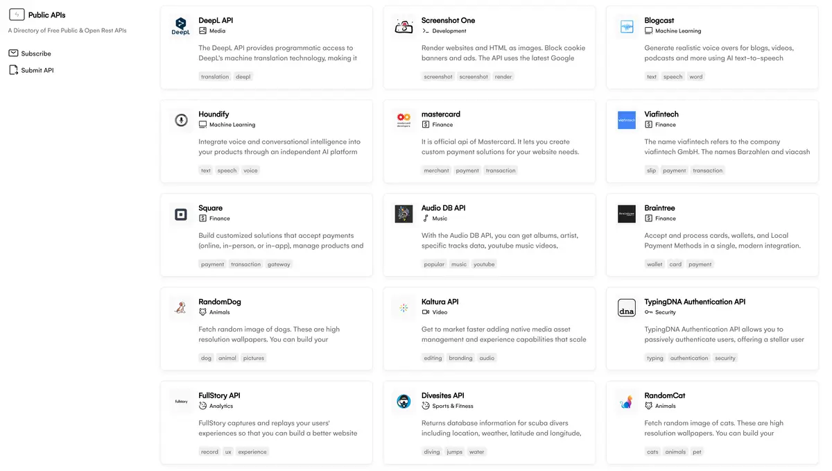 PublicAPIs.io官网首页截图