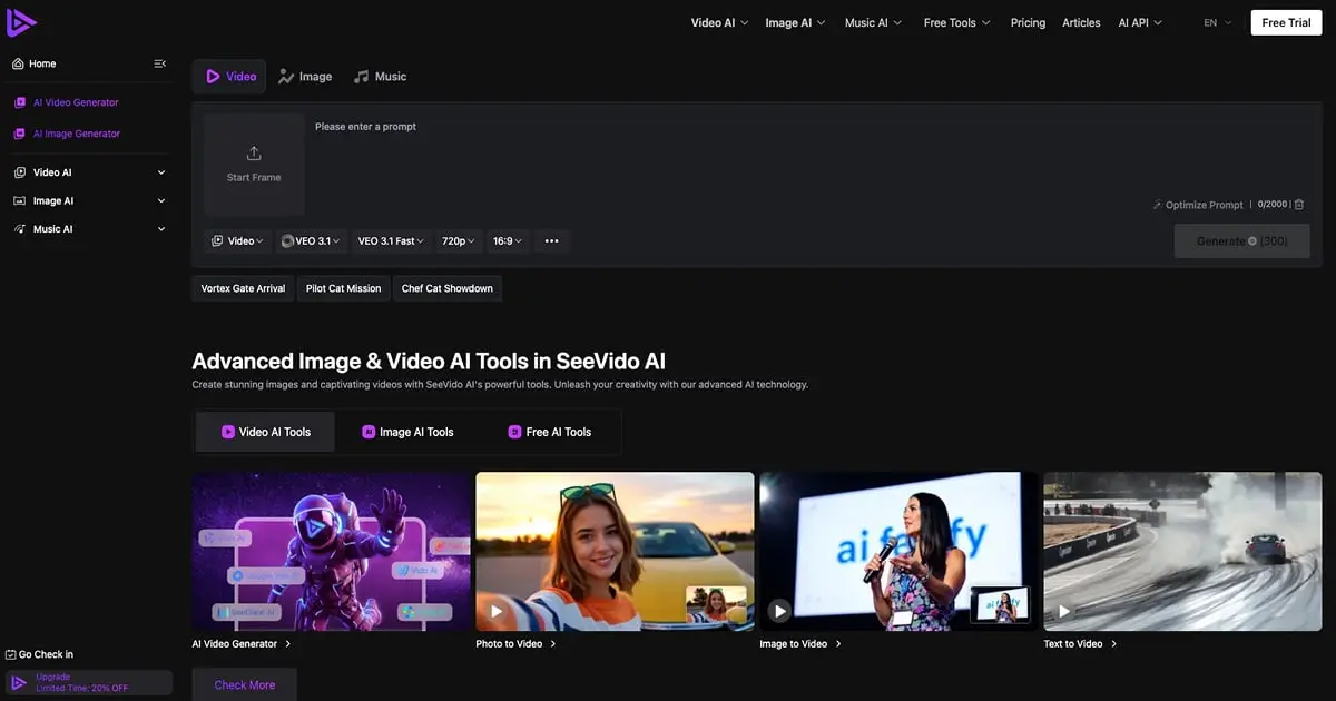 SeeVido AI官网首页截图