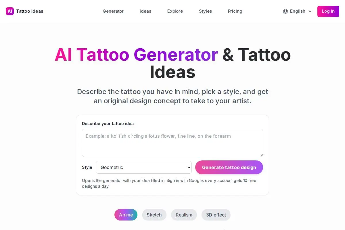 AI Tattoo Generator官网首页截图