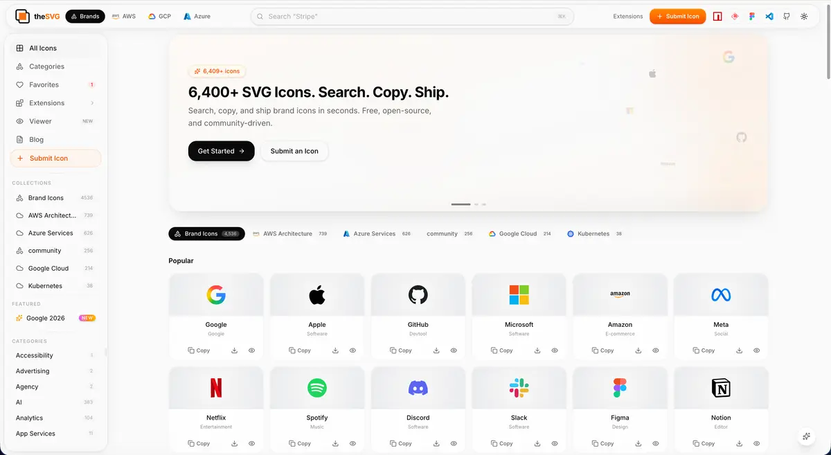 theSVG官网首页截图