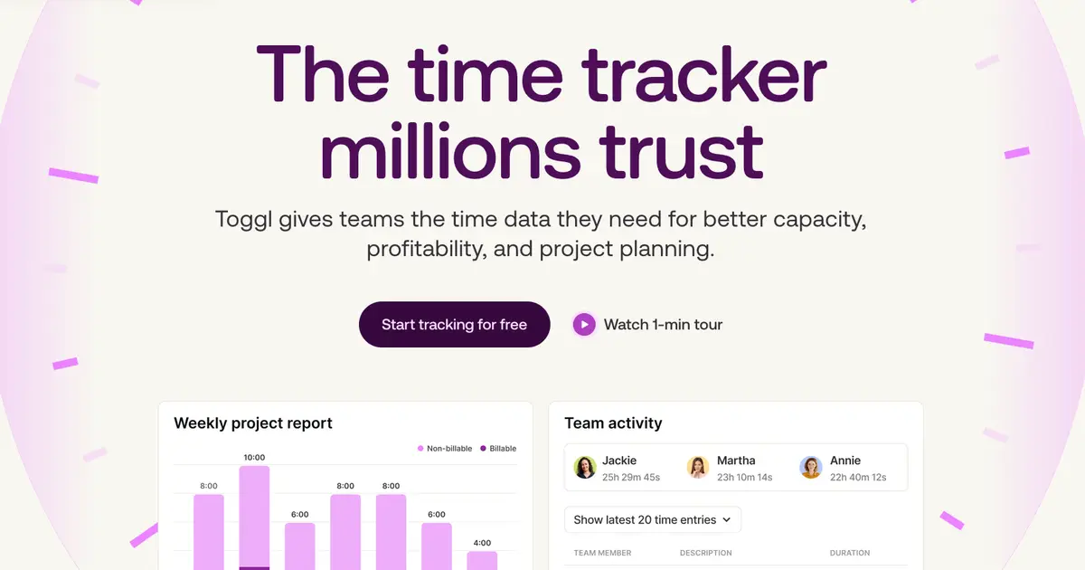 Toggl Track官网首页截图