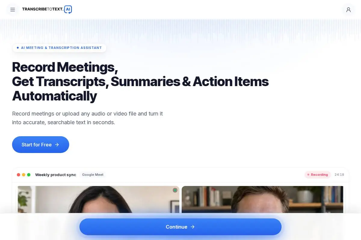 Transcribe to Text AI官网首页截图