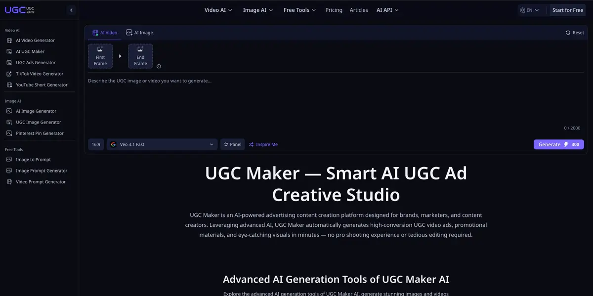 UGC Maker AI官网首页截图