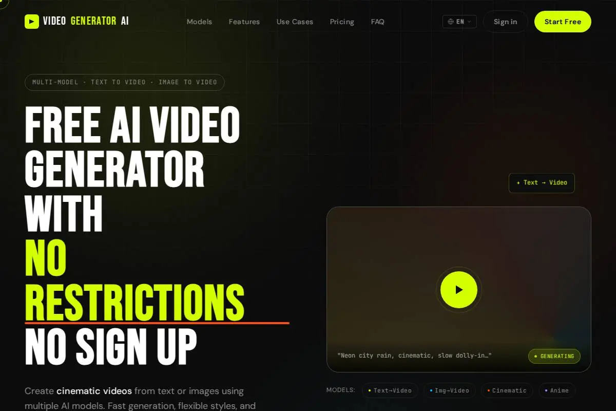video-generator.ai官网首页截图
