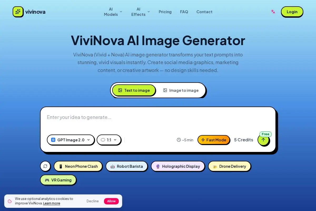 ViviNova AI官网首页截图