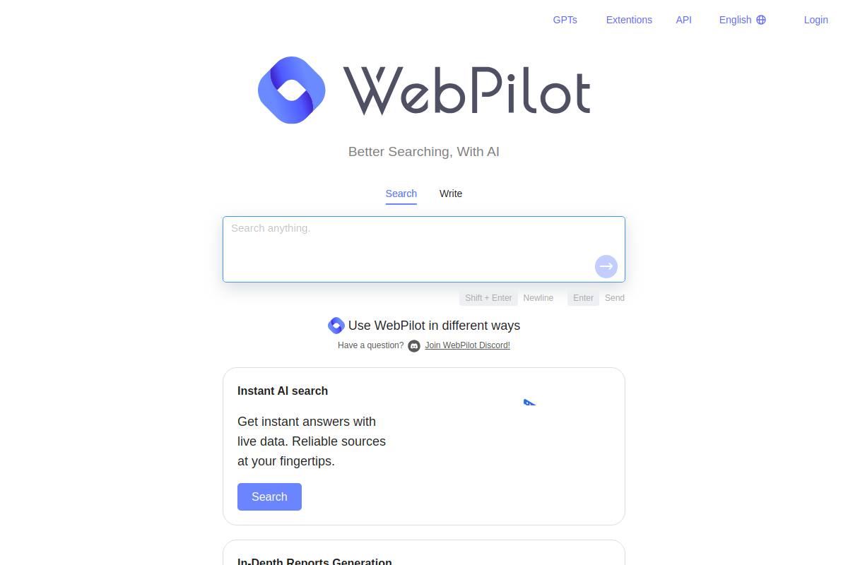 WebPilot官网首页截图