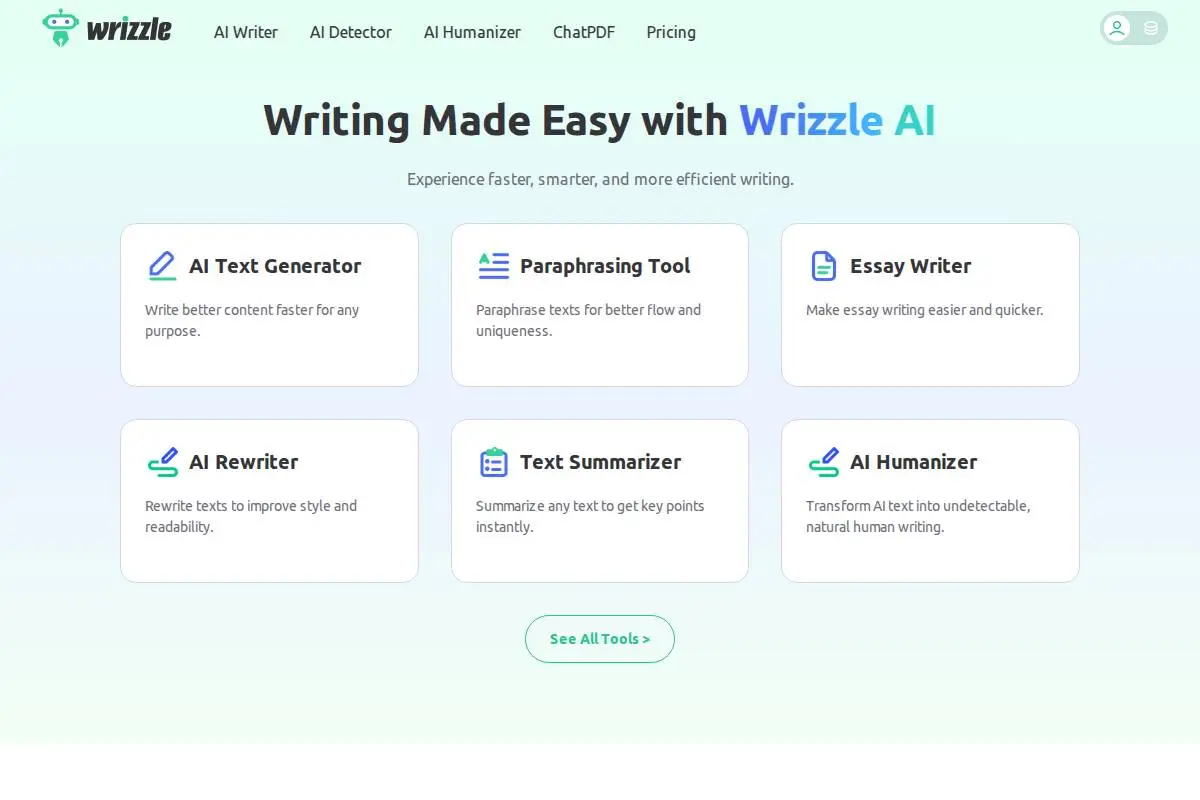 Wrizzle AI官网首页截图